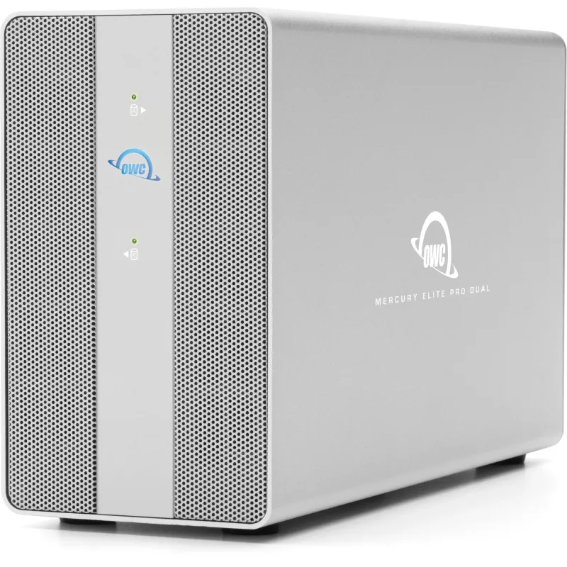 OWC Mercury Elite Pro Dual carcasa de almacenamiento de 2 bahías con concentrador USB de 3 puertos, SATA-600, USB 10 Gb/s, plateada