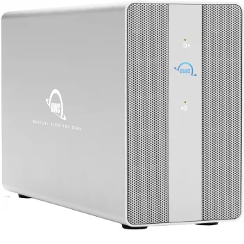 Carcasa RAID de 2 bahías OWC Mercury Elite Pro Dual con hub USB de 3 puertos, USB 3.2 Gen 2 Type-C (plata)