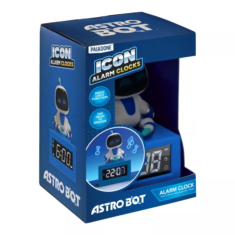 Despertador AstroBot Icon de Paladone - despertador digital LCD robot gris/blanco con función snooze