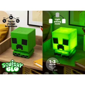 Paladone Minecraft Creeper SquishyGlo luz de silicona recargable – luz nocturna LED verde regulable con 3 niveles de brillo y carga Micro-USB