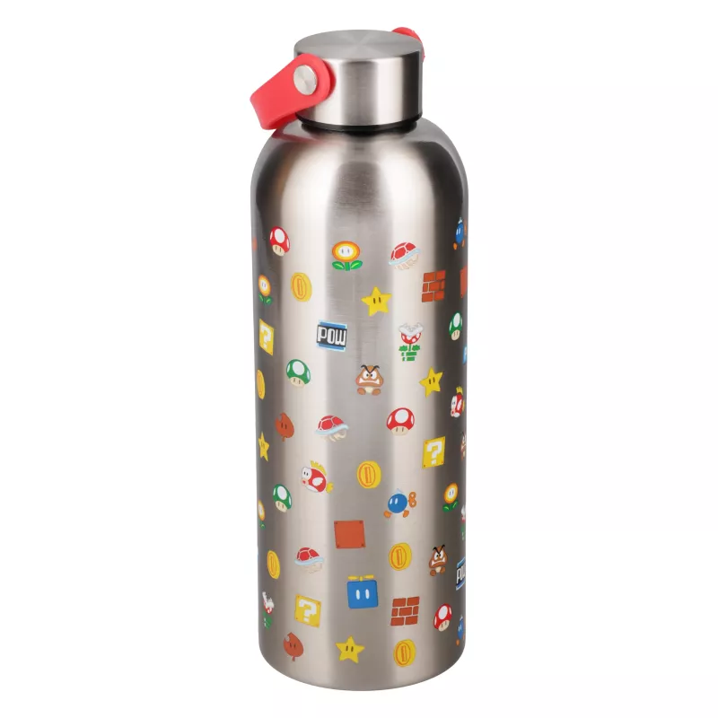 Paladone Botella de agua metálica Super Mario con asa de transporte