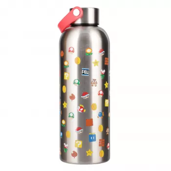 Paladone Botella de agua metálica Super Mario con asa de transporte
