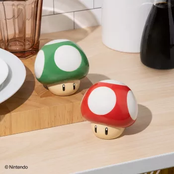 Paladone Super Mario Mushroom Set de salero y pimentero (Súper seta roja y seta 1-Up verde)