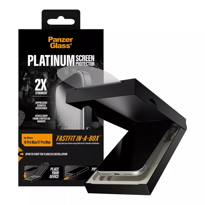 PanzerGlass Platinum protector de pantalla para iPhone 17 Pro Max con FASTFIT IN-A-BOX