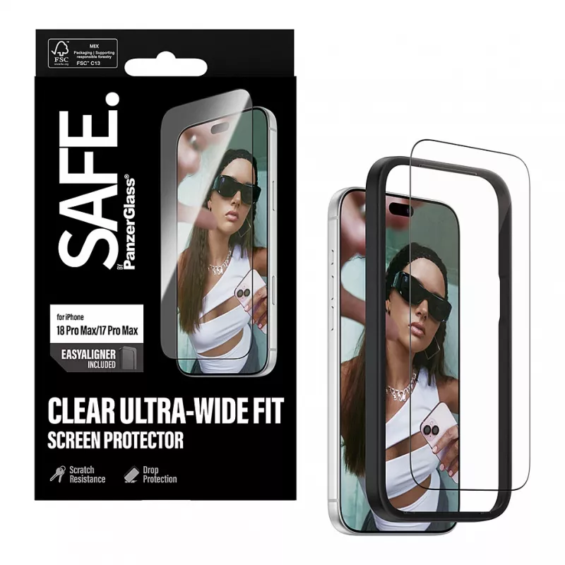 PanzerGlass SAFE protector de pantalla para iPhone 18 Pro Max/17 Pro Max – cristal templado ultraancho, antibacteriano, dureza 9H