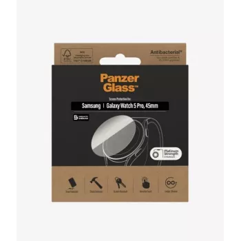PanzerGlass Protección de pantalla para Samsung Galaxy Watch 5 Pro 45 mm - cristal templado 9H, antibacteriano, resistente a arañazos y golpes