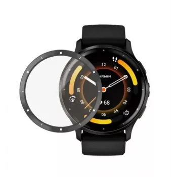 PanzerGlass Protector de pantalla para Garmin Venu 3 - Marco negro, cristal templado, dureza 9H, antibacteriano, oleófobo, cobertura total