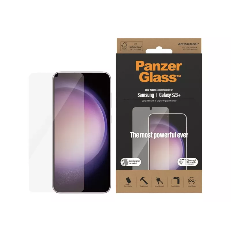PanzerGlass Lámina protectora de pantalla Ultra-Wide Fit para Samsung Galaxy S23+ con aplicador
