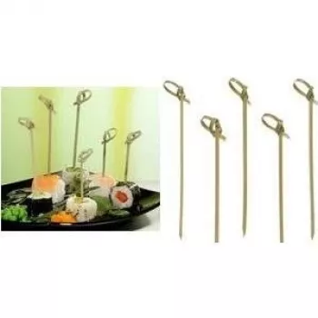PAPSTAR Brochetas de finger food con nudo, 60 mm bambú, 200 uds. en caja con tapa transparente 16769