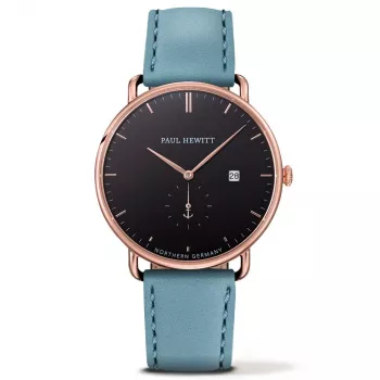 Reloj de hombre PAUL HEWITT Grand Atlantic PHTGARB23M 42mm esfera negra correa de piel negra