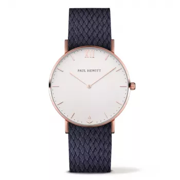 Paul Hewitt Sailor Line Reloj de cuarzo unisex 39 mm caja de acero inoxidable oro rosa esfera blanca correa de piel gris PH-SA-RSTW17S