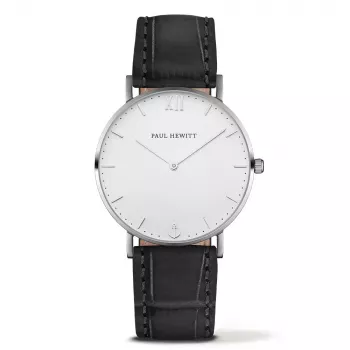 Reloj de cuarzo unisex Paul Hewitt Sailor Line 39 mm acero inoxidable correa milanesa plata esfera blanco arena PH-SA-SSTW15S