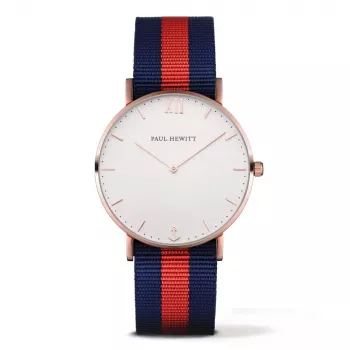 Paul Hewitt Sarstedt reloj de cuarzo unisex 39mm acero inoxidable oro rosa correa de nailon azul marino PH-SARSTWNR20