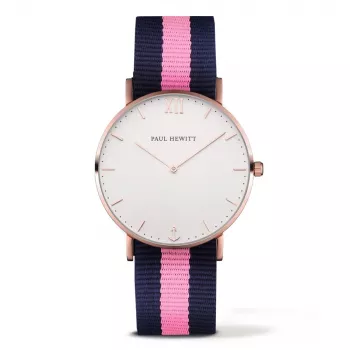 PAUL HEWITT Sarstwin Reloj unisex 39mm Caja de acero inoxidable oro rosa Esfera blanca Correa de piel nude Cuarzo PHSARSTWNLP20