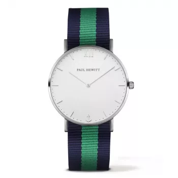 PAUL HEWITT unisex reloj de cuarzo Sailor Line 39mm caja de acero inoxidable oro rosa esfera blanca correa de perlón verde PHSASSTWNG20S