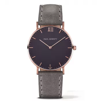 PAUL HEWITT Reloj de cuarzo unisex Sailor Line 39mm oro rosa acero inoxidable malla esfera negra PH-SA-RSTB13S