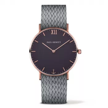 PAUL HEWITT reloj de cuarzo unisex Sailor Line 39mm oro rosa acero inoxidable malla esfera negra PH-SA-RSTB18S