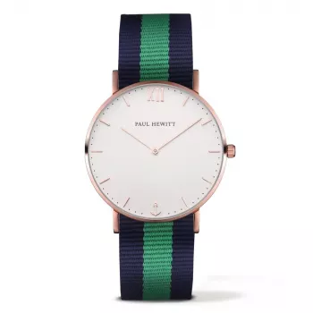 PAUL HEWITT Reloj unisex PH-SARSTWNG20 39mm Rose Gold Stainless Steel White Dial Green/White/Red NATO Strap