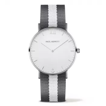 PAUL HEWITT Reloj unisex Sailor Line 39 mm Oro rosa Acero inoxidable Esfera blanca Correa de piel gris Cuarzo PHSASSTWGRW20