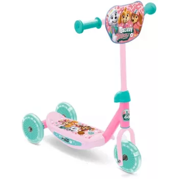 Patinete de 3 ruedas Paw Patrol Skye para niñas de 2-5 años, altura ajustable, inclinación para girar, Rosa/Morado