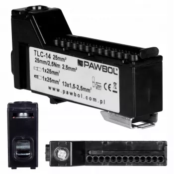 PAWBOL E.4136C borne de carril sin tornillo LZB, 6 polos, 2,5 mm², 450 V, 24 A, negro