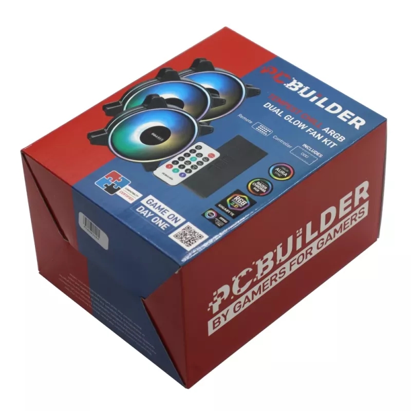 PCBuilder Tempest Chill Kit de ventiladores 3x120mm ventiladores ARGB Dual Glow + controlador + mando RF
