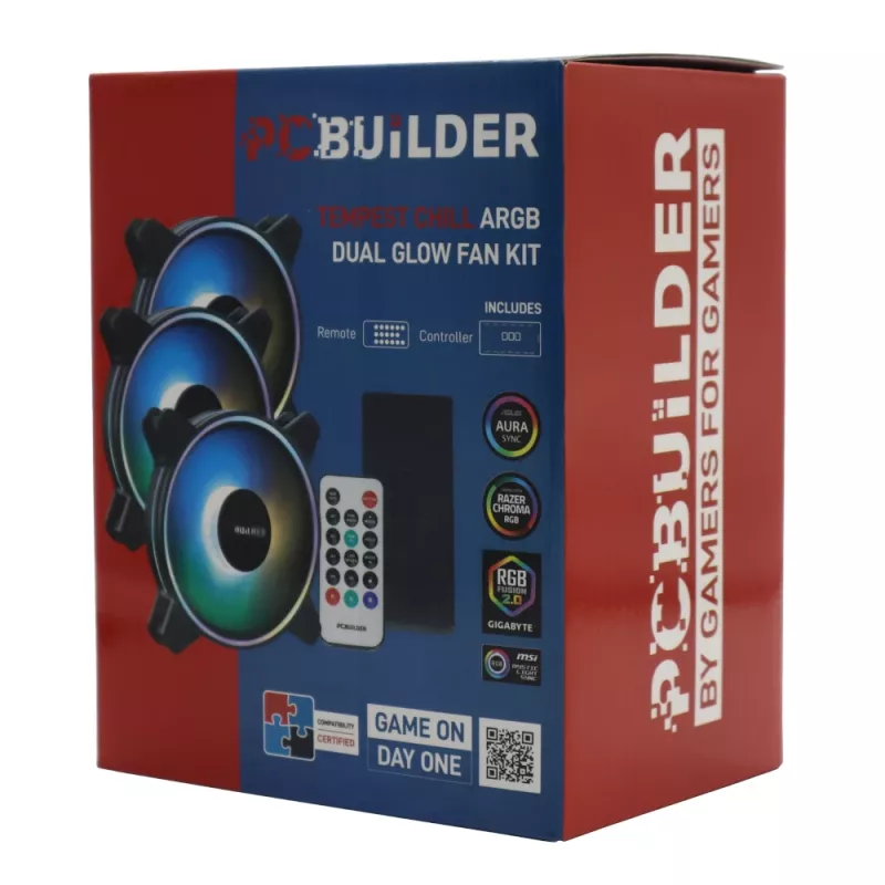 PCBuilder Tempest Chill Kit de ventiladores 3x120mm ventiladores ARGB Dual Glow + controlador + mando RF