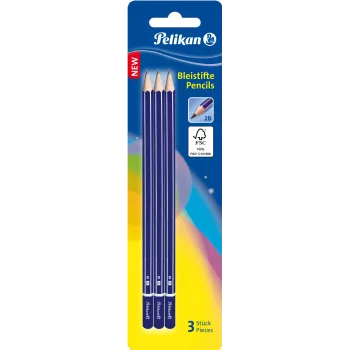 Pelikan 978783 Lápiz hexagonal de grafito 2B, azul, madera con certificación FSC, Alemania, blíster