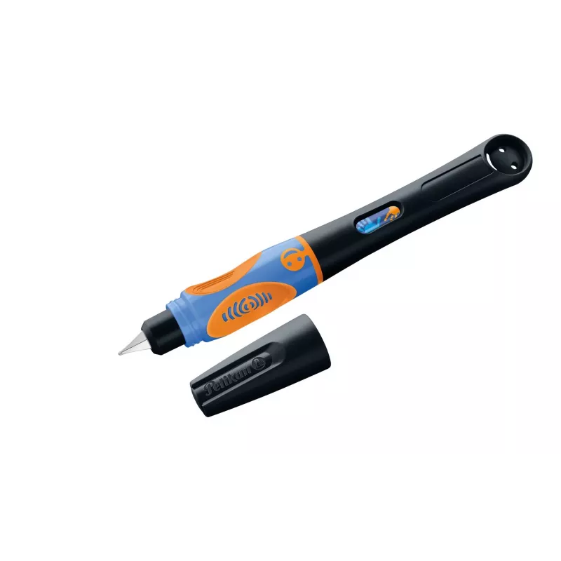 Pelikan griffix® estilográfica para zurdos - negro neón - tinta azul - sistema de cartuchos - carcasa de plástico - plumín de acero inoxidable - zurdos (820356)