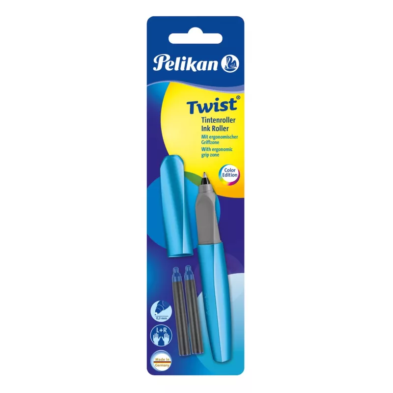 Pelikan Souverän K200 bolígrafo de bolsillo giratorio - azul mármol - apliques dorados - punta mediana - recargable - Made in Germany