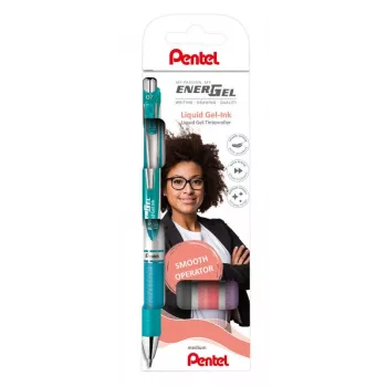 Pentel 4 set de bolígrafos de gel EnerGel BL77 turquesa gris rosa lila 0,35 mm