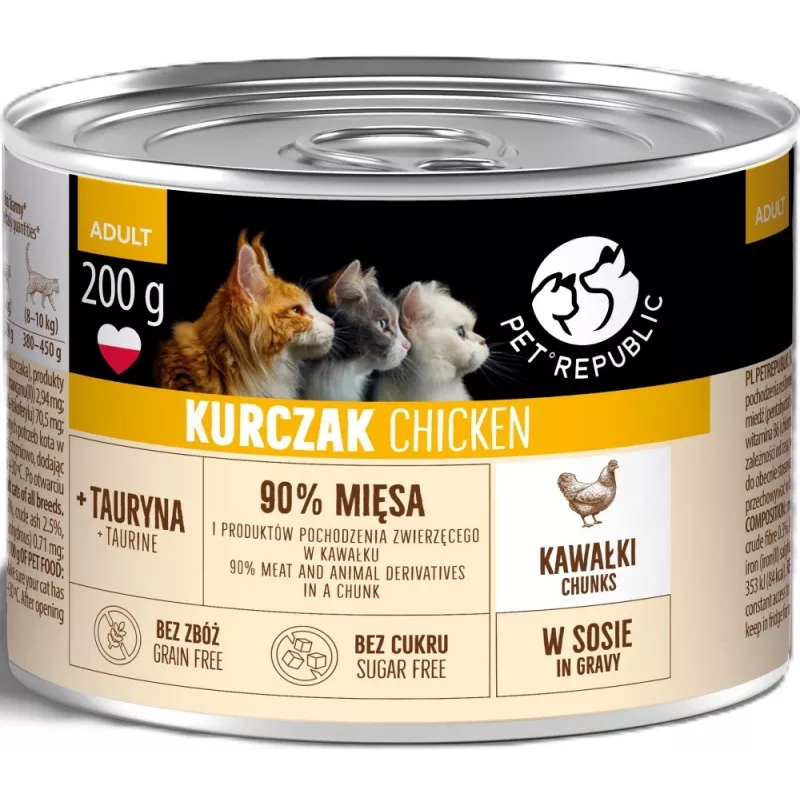 PETREPUBLIC Adult Trozos de pollo en salsa Comida húmeda para gatos – 10 x 200g