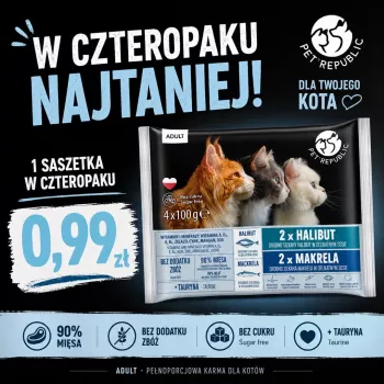 PETREPUBLIC Adult fletán y caballa alimento húmedo para gatos – 4x100g bolsas