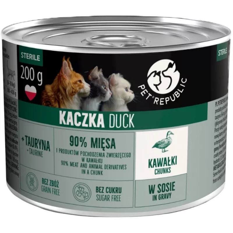 PETREPUBLIC Adult Sterile Chunks with Duck in Sauce – comida húmeda para gatos – 10x200g