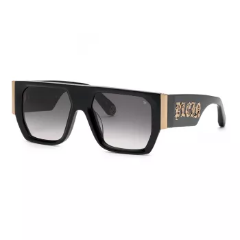 Gafas de sol de hombre PHILIPP PLEIN MAN SPP094M540700 montura de acetato negra lentes de policarbonato grises 54/18/145 mm