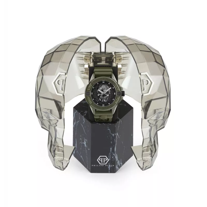 Philipp Plein Reloj automático esqueleto para hombre PWUBA0423 44mm silicona negra