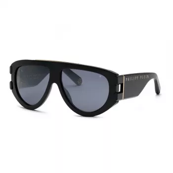 Philipp Plein SPP127M60700G Gafas de sol de hombre - montura de acetato negra, lentes gris oscuro, 60/13/145 mm