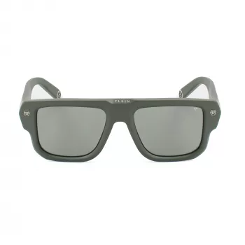 Philipp Plein SPP179-550Z29 Gafas de sol de hombre, montura de acetato negra, lentes de policarbonato grises, 55/18/145 mm