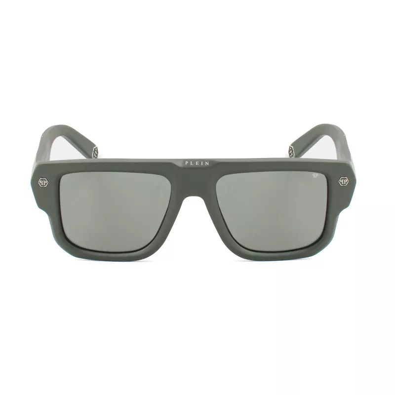 Philipp Plein SPP179-550Z29 Gafas de sol de hombre, montura de acetato negra, lentes de policarbonato grises, 55/18/145 mm