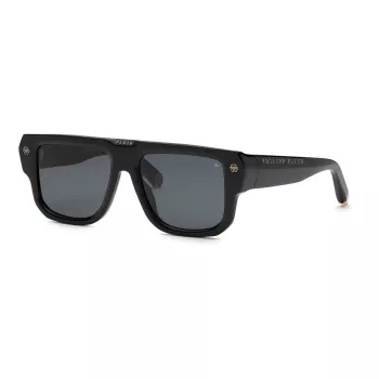Philipp Plein SPP179-550Z29 Gafas de sol de hombre, montura de acetato negra, lentes de policarbonato grises, 55/18/145 mm