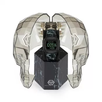 Philipp Plein The $kull Reloj de cuarzo para hombre 44mm acero inoxidable negro silicona PWHAA1822