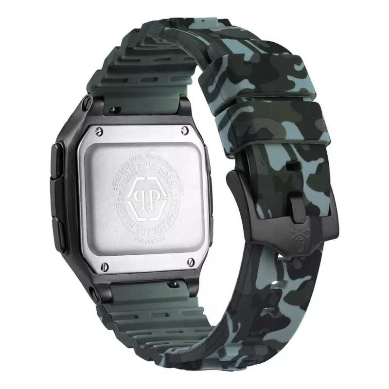 Philipp Plein The $kull Reloj de cuarzo para hombre 44mm acero inoxidable negro silicona PWHAA1822