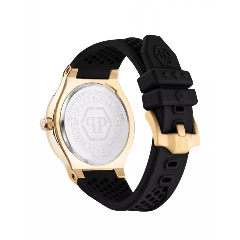 Philipp Plein The $kull reloj de cuarzo hombre 44mm caja de acero inoxidable correa de silicona negra PWUFA0225