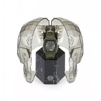 Philipp Plein The $kull Reloj hombre PWVBA0223 44mm acero inoxidable cuarzo esfera negra correa de silicona