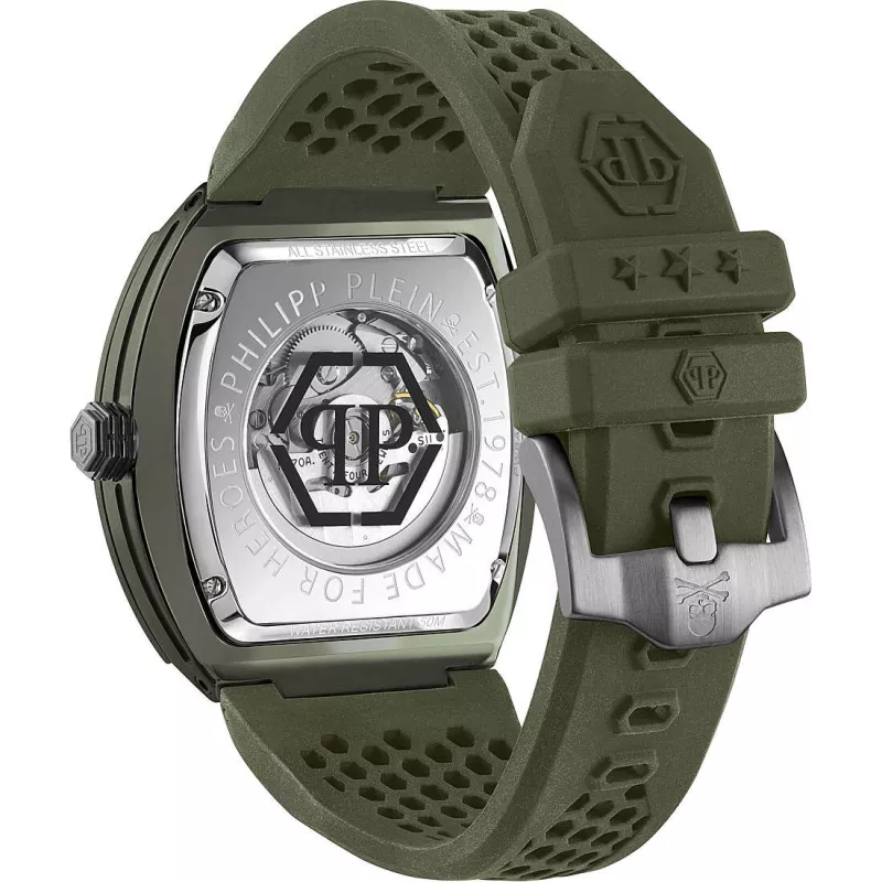 Philipp Plein The $kull Reloj hombre PWVBA0223 44mm acero inoxidable cuarzo esfera negra correa de silicona