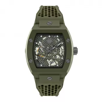 Philipp Plein The $kull Reloj hombre PWVBA0223 44mm acero inoxidable cuarzo esfera negra correa de silicona