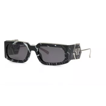 PHILIPP PLEIN Gafas de sol unisex SPP119M580Z21 - montura de acetato negra, lentes de policarbonato grises, protección UV400