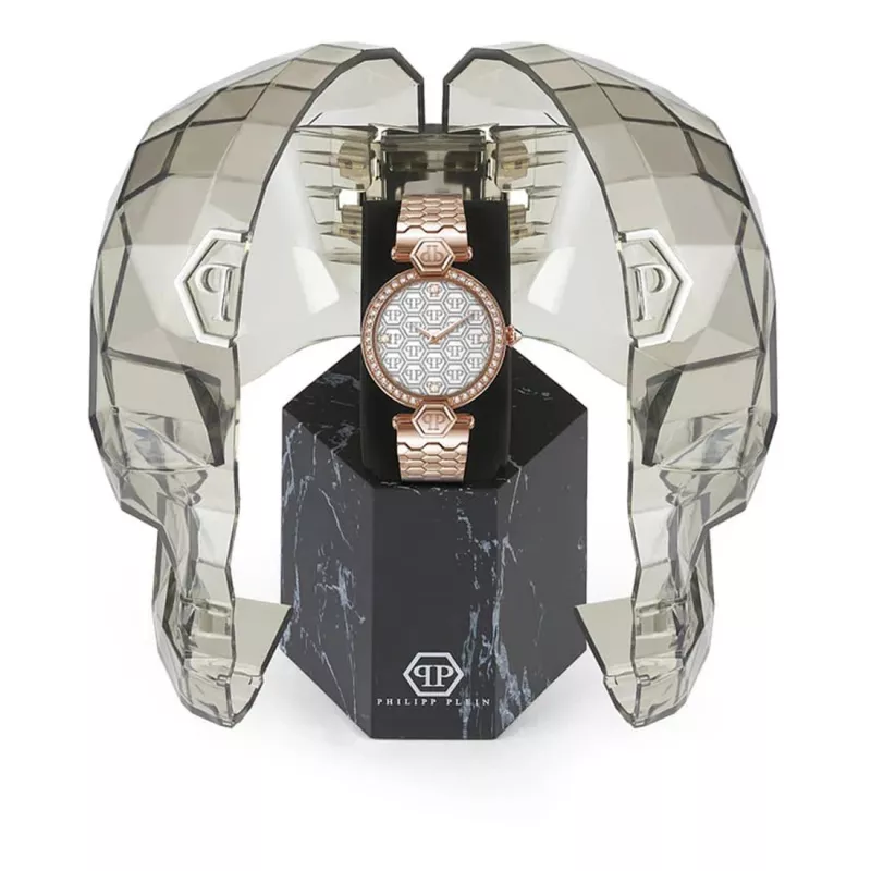 Philipp Plein reloj para mujer PWEAA0821 32mm acero inoxidable reloj de cuarzo con esfera de calavera negra