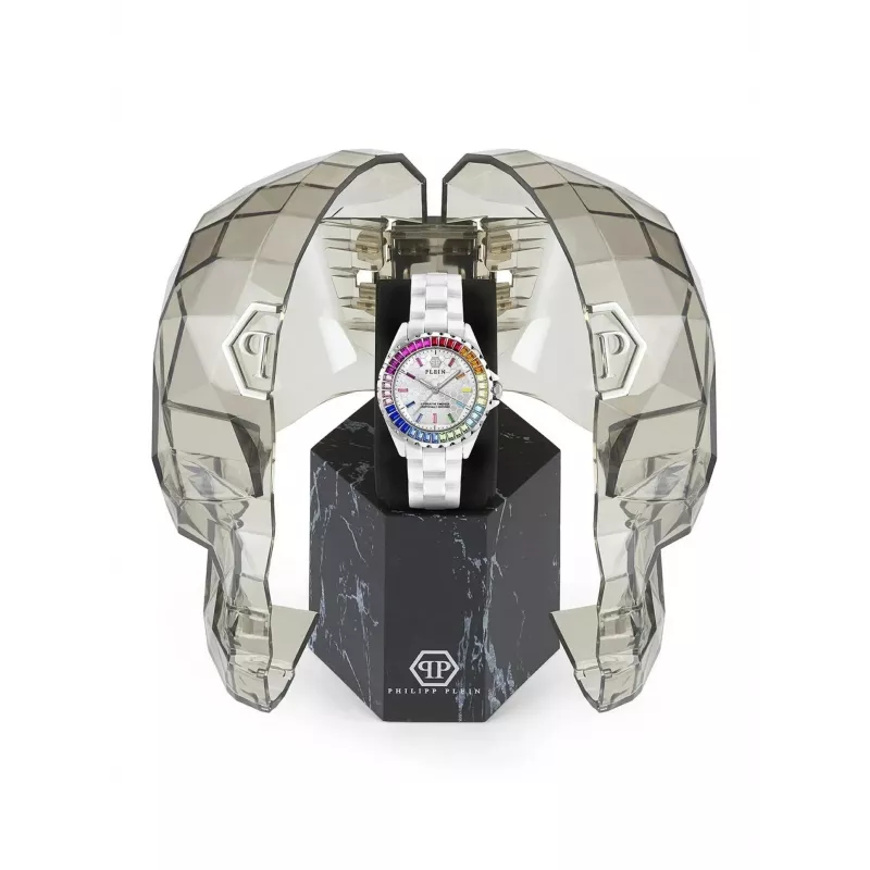 Philipp Plein reloj de mujer de cuarzo PWPPA0124 The Skeleton 38mm caja de acero inoxidable con PVD oro rosa correa de silicona negra