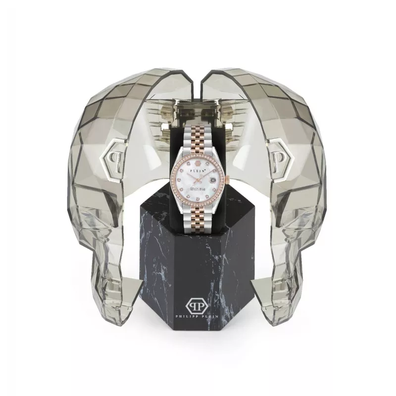 Philipp Plein Reloj de mujer PWYAA0223 The $kull cuarzo analógico 34mm correa de silicona negra